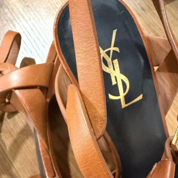 Saint Laurent Tribute platform sandal in brown leather size 39